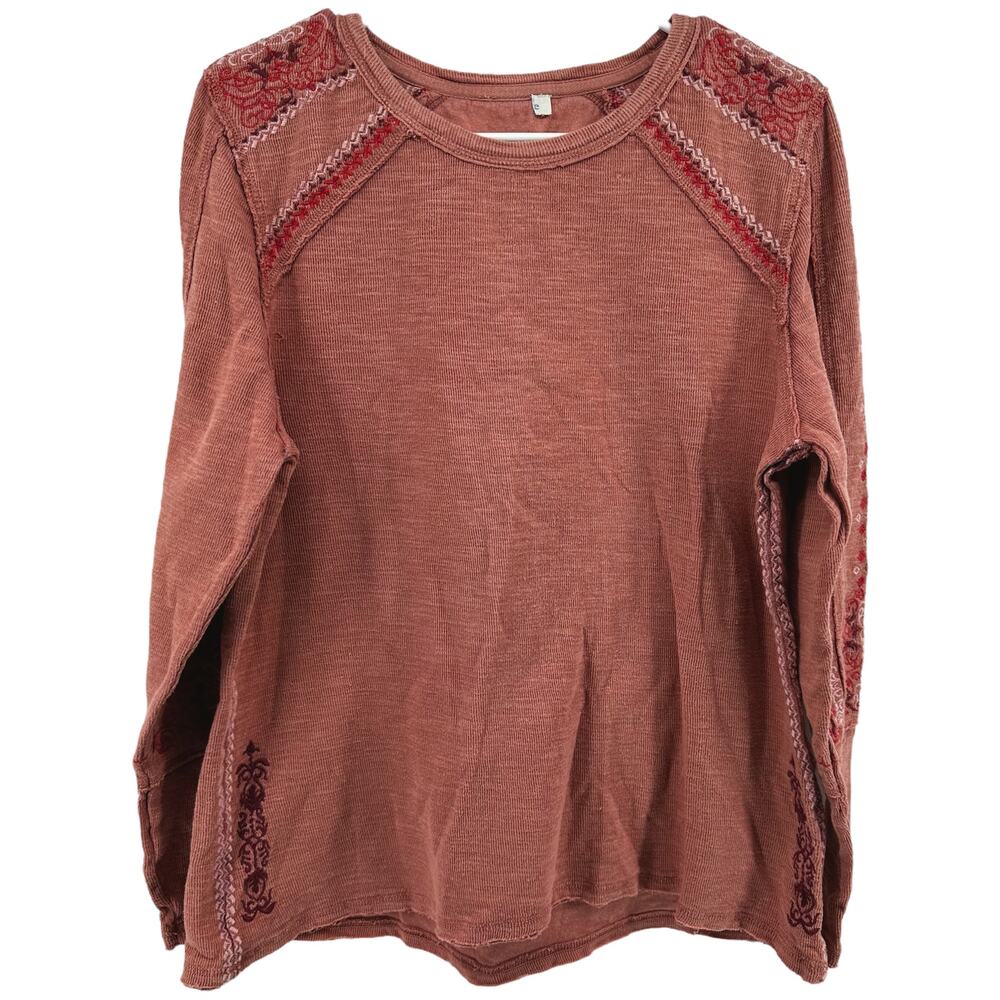 Sundance Snowflurries Thermal Floral Embroidered Crew Neck Knit Coral Medium
